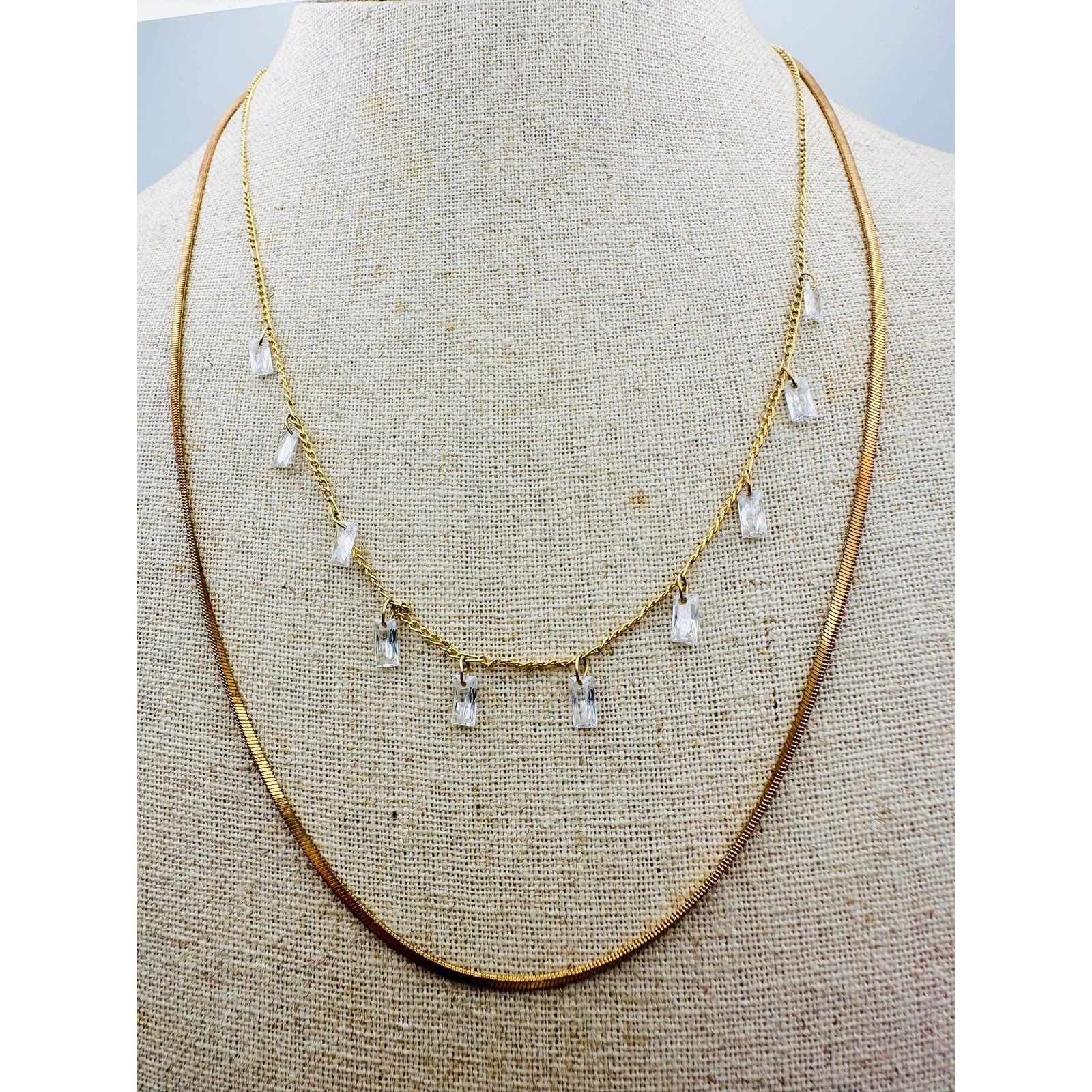 Serefina Gold Tone Rhinestone Layered Necklace 18.5”